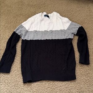 Women’s Black, Gray, and White Cable Knit Sweater